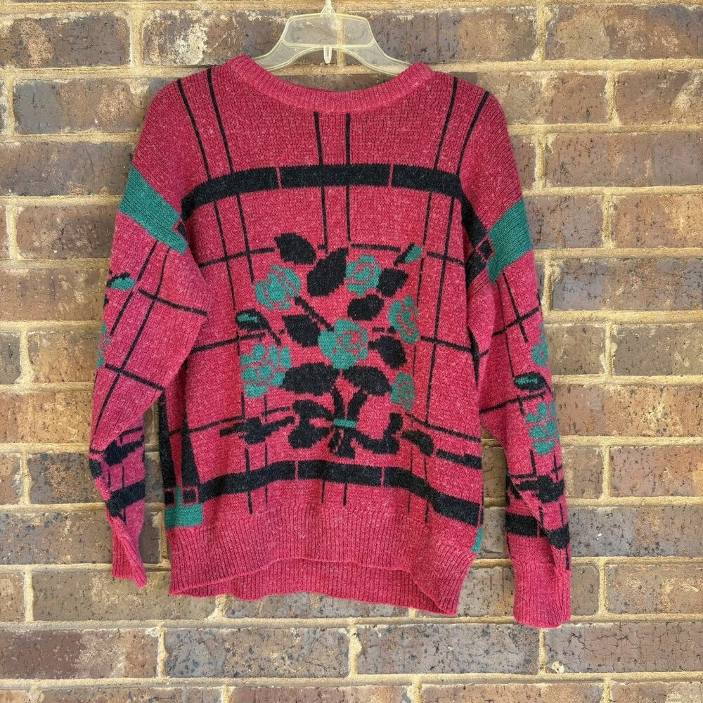 Vintage Acrylic Sweater Red Roses Top Secret Brand Size 2 See Measurements